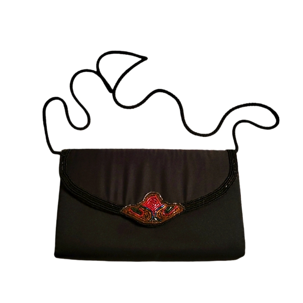 Vintage Walborg Black Beaded Shoulder Bag, Mini Bag, Evening Purse